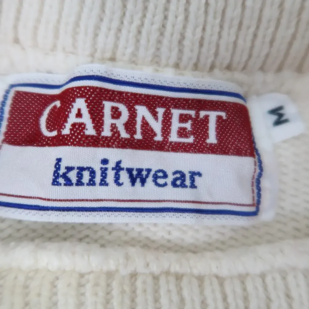 Vintage 80s Carnet Knitwear cream textured cotton knit Navy sweater Mens M